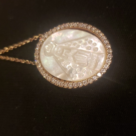 Italy 925 Gold Plated Sterling Silver Pearl Blessed Mother Virgin necklace - Picture 5 of 11